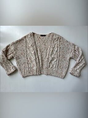 MOON & MADISON Cream Speckled Cable Knit Women's Sweater